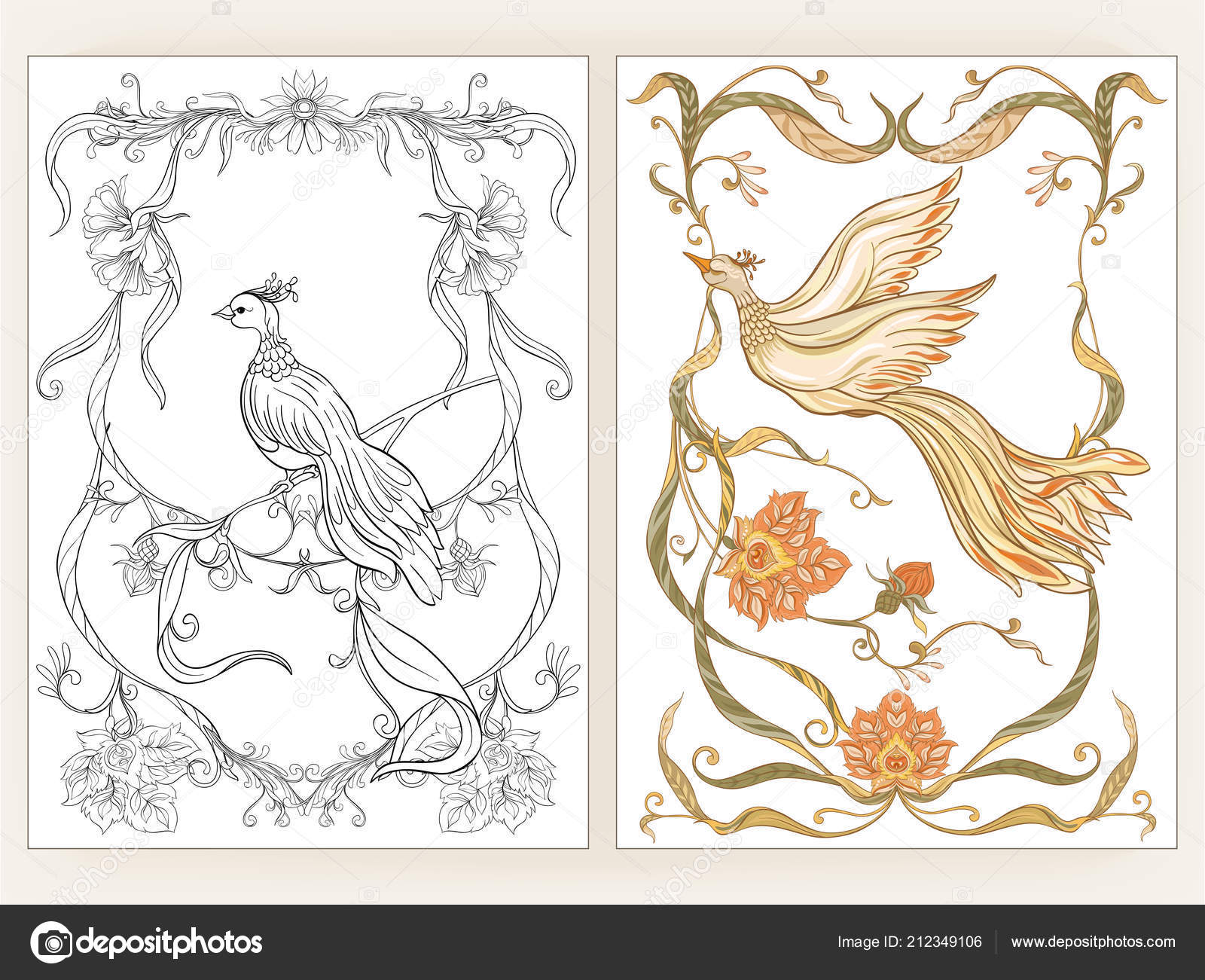 Affiche Fond Avec Fleurs Décoratives Et Oiseau Dans Le - 