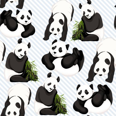 Dikişsiz desen, arka plan. pandalar ve bambu ile. 