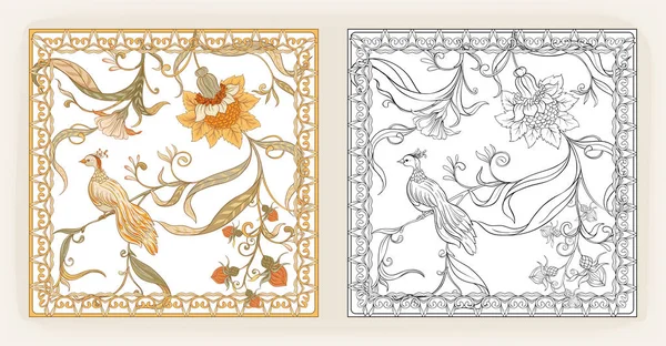 Плакат, фон с декоративными цветами и птицей в стиле модерн — стоковый вектор