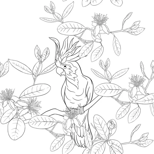 Χωρίς ραφή πρότυπο, φόντο με λουλουδάτο μοτίβο με ανθισμένα λουλούδια Φειζοα-Γκουαγιαμπο — Διανυσματικό Αρχείο