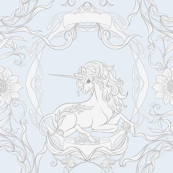 Patrón sin costuras, fondo con flores unicornio y vintage. Ilustración vectorial . — Vector de stock