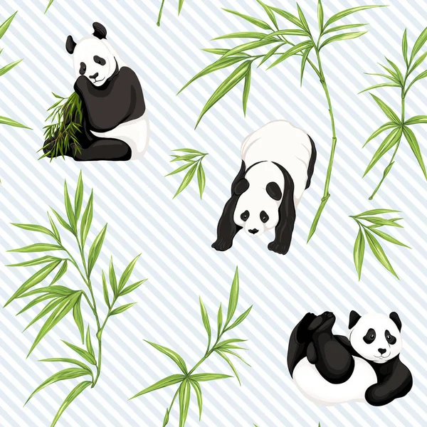 Seamless pattern, background. with pandas and bamboo. 