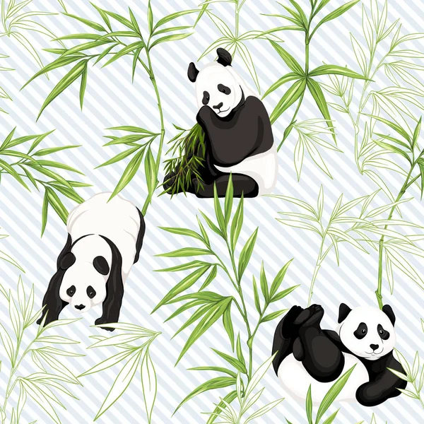 Seamless pattern, background. with pandas and bamboo. 