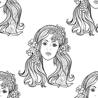 Dikişsiz desen, arka plan ile etnik desenli süslü elle çizilmiş. Anahat el çizimi. Sayfa için yetişkin renklendirme kitap boyama olarak kullanılabilir.