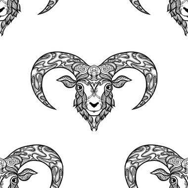 Dikişsiz desen, etnik desenli süslü hayvan ile arka plan