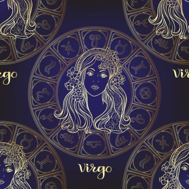 Bir Astroloji, zodyak işaretleri sembolleri ile Seamless modeli