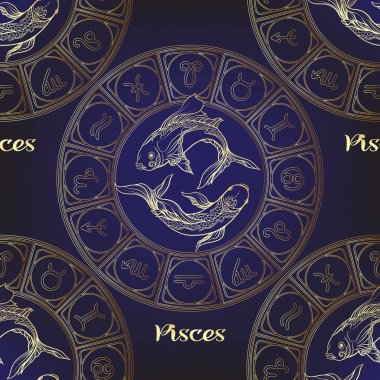 Bir Astroloji, zodyak işaretleri sembolleri ile Seamless modeli
