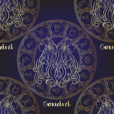 Bir Astroloji, zodyak işaretleri sembolleri ile Seamless modeli