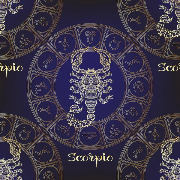 Modèle sans couture avec des symboles d'un horoscope, signes du zodiaque — Image vectorielle