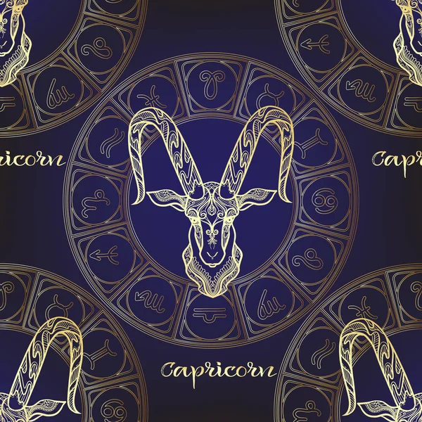 El patrón sin costuras con los símbolos del horóscopo, los indicios del zodíaco — Vector de stock