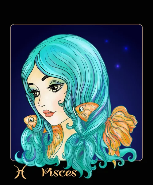 Znak zodiaku Ryby. Młoda piękna dziewczyna w postaci jednego z znaków zodiaku. — Wektor stockowy