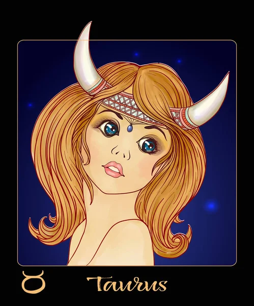 Signo do zodíaco do Touro. Uma jovem menina bonita Na forma de um dos sinais do zodíaco . —  Vetores de Stock