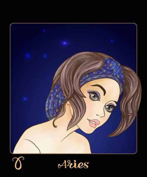 Signo del zodiaco de Aries. Una joven hermosa en forma de uno de los signos del zodíaco — Vector de stock