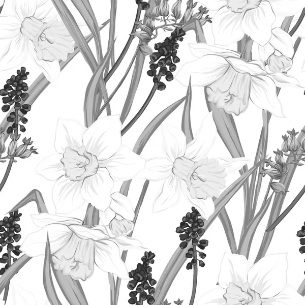 Florales nahtloses Muster, Hintergrund mit Frühlingsblumen. — Stockvektor