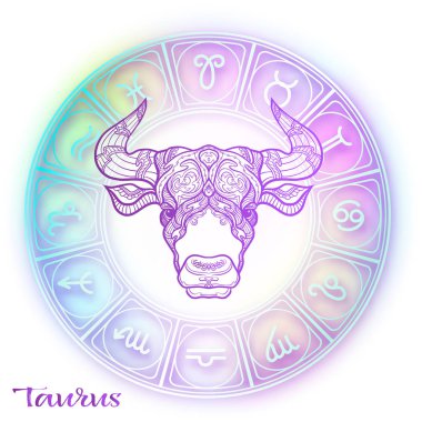 Boğa, boğa, boğa burç. Astrolojik burç koleksiyonu. Yumuşak ultra violet uzay arka plan Violet. Vektör çizim