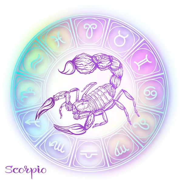 Scorpio Signo Zodíaco Coleção Horóscopo Astrológico Violeta Fundo Espaço Ultravioleta —  Vetores de Stock