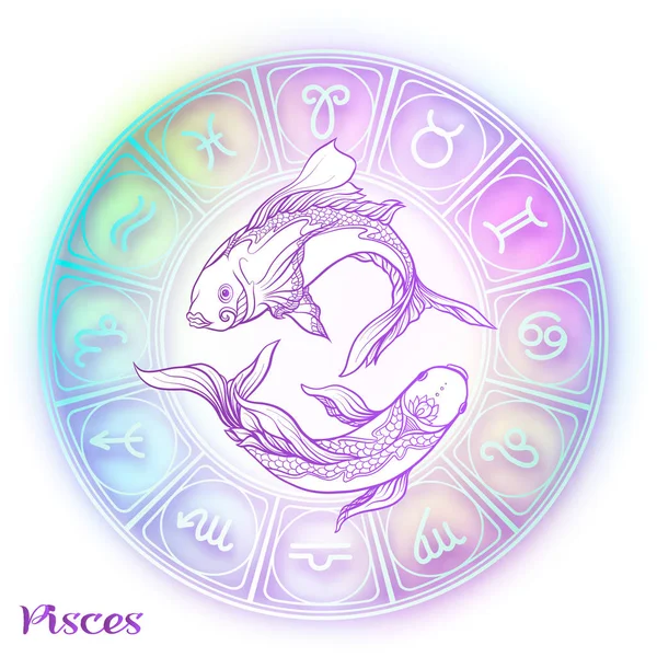 Pesci Segno Zodiacale Dei Pesci Raccolta Astrologica Oroscopi Violetta Sfondo — Vettoriale Stock