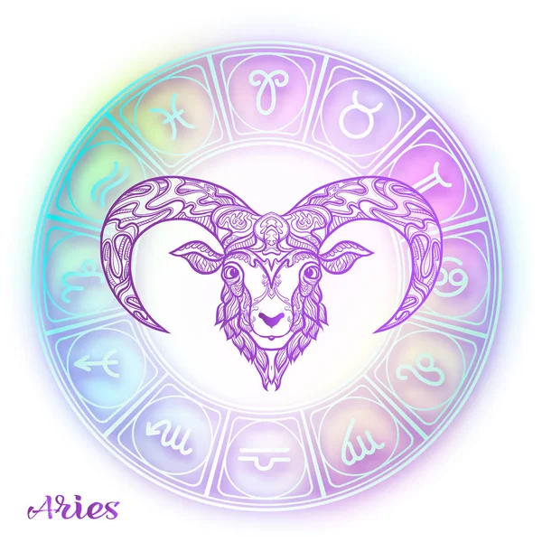 Aries Sheep Ram Zodiac Sign Astrological Horoscope Collection Violet Soft — Stock Vector