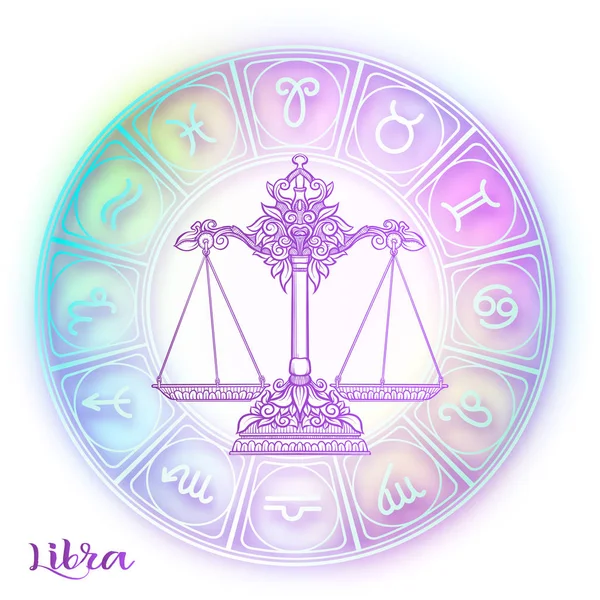 Libra Våg Stjärntecken Astrologiska Horoskop Samling Violet Mjuk Ultra Violett — Stock vektor