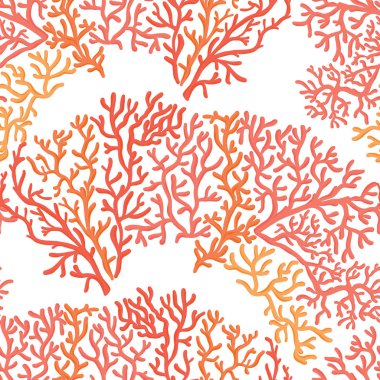 Deniz dünya seamless modeli, balık, mercan ve beyaz arka plan üzerinde kabukları ile arka plan. Hisse senedi vektör çizim.