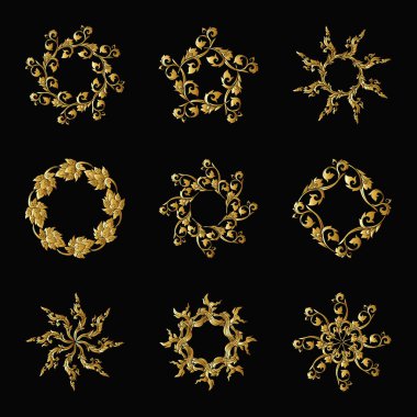 Altın geleneksel Tay süsleme unsurları ayarlayın. Hisse senedi vektör çizim