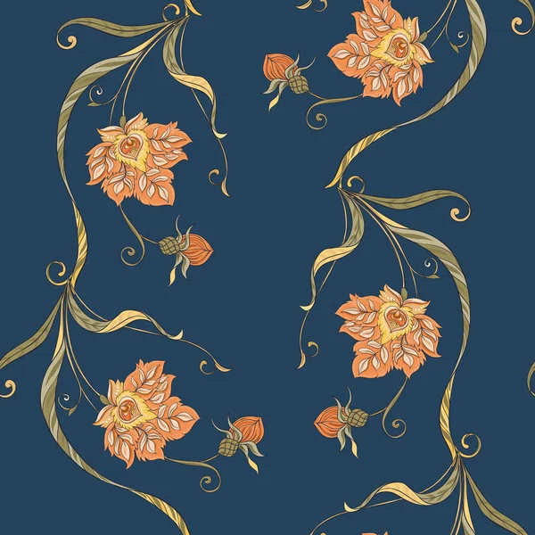 Florales Nahtloses Muster Hintergrund Jugendstil Vintage Alt Retro Stil Vektorillustration — Stockvektor