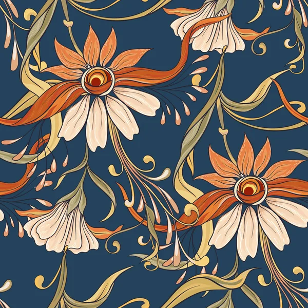 Çiçek Seamless Modeli Arka Planda Art Nouveau Tarzında Vintage Eski — Stok Vektör