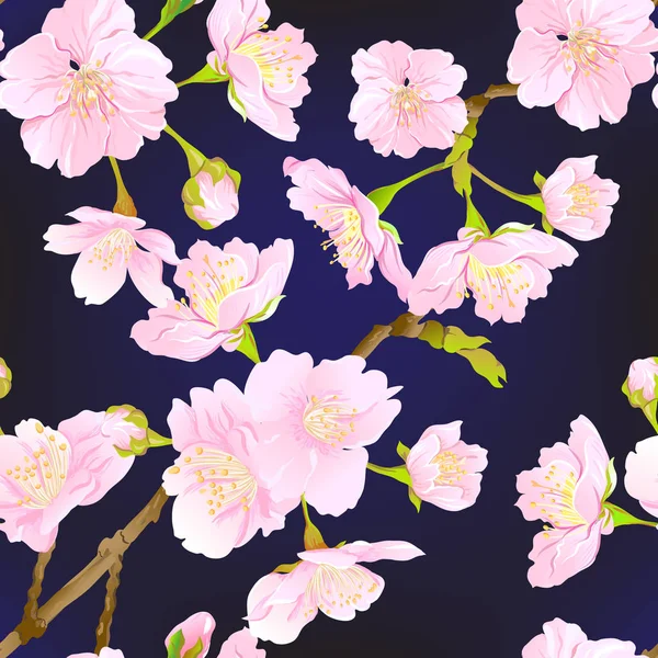 Seamless Mönster Bakgrund Med Blommande Cherry Japanska Sakura Mjuk Ros — Stock vektor