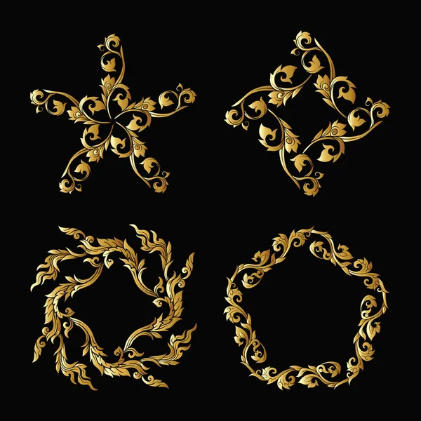 Zestaw Gold Elementy Tradycyjne Tajskie Ornament Stockowa Ilustracja Wektorowa — Wektor stockowy