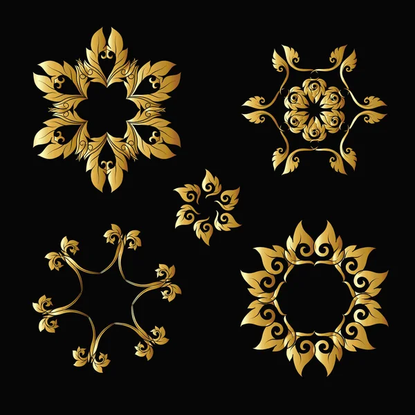 Встановлений Золотий Елементів Традиційного Тайського Орнамент Векторної Ілюстрації — стоковий вектор