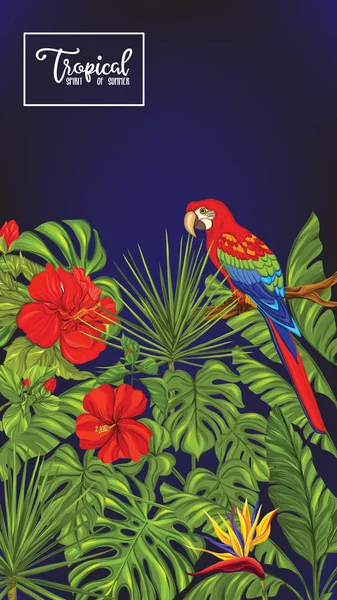 Vorlage Für Poster Banner Postkarte Mit Tropischen Blumen Und Pflanzen — Stockvektor