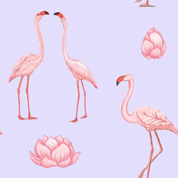 Nahtloses Muster Hintergrund Mit Rosa Flamingos Und Federn Auf Weichem — Stockvektor