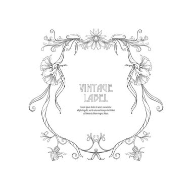 Çerçeve, sınır metin için yer ile art nouveau tarzında. Vintage, eski, retro tarzı. Ector illüstrasyon. Anahat el çizimi. Sayfa için yetişkin renklendirme kitap boyama için iyi.