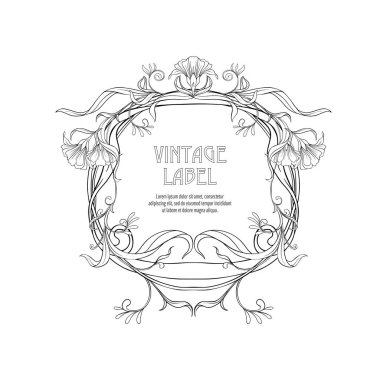 Çerçeve, sınır metin için yer ile art nouveau tarzında. Vintage, eski, retro tarzı. Ector illüstrasyon. Anahat el çizimi. Sayfa için yetişkin renklendirme kitap boyama için iyi.