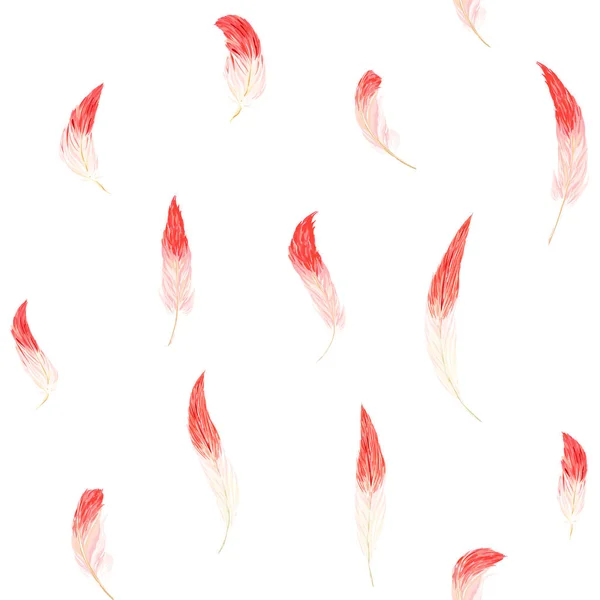 Naadloze Patroon Achtergrond Met Roze Flamingo Veren Een Witte Achtergrond — Stockvector