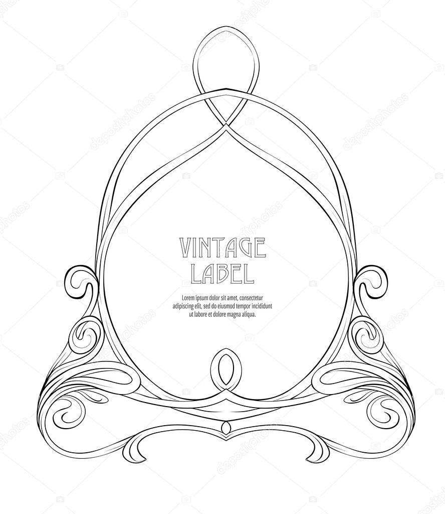 Frame, border in art nouveau style with place for text. Vintage, old, retro style. ector illustration. Outline hand drawing. Good for coloring page for the adult coloring book.