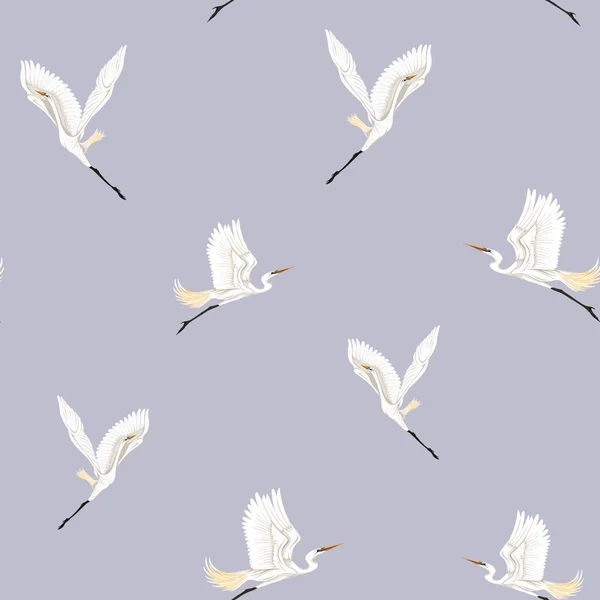 Χωρίς Ραφή Πρότυπο Φόντο Τροπικά Πουλιά Λευκό Ερωδιός Είδος Ψιττακού — Διανυσματικό Αρχείο