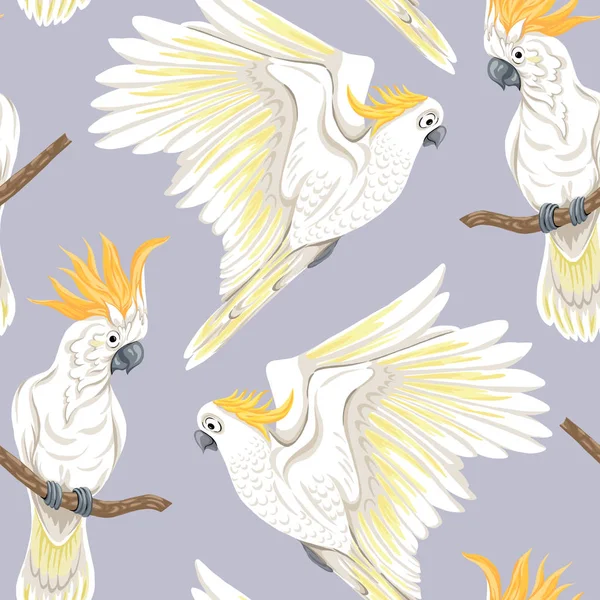 Patrón Sin Costuras Fondo Con Aves Tropicales Garza Blanca Loro — Archivo Imágenes Vectoriales