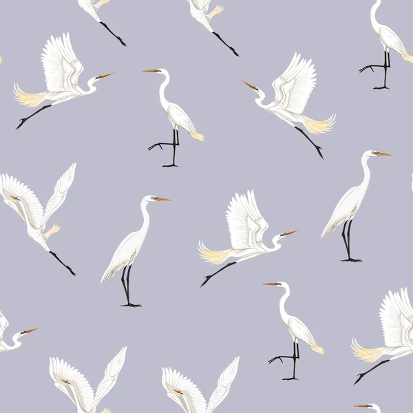 シームレスなパターンは 熱帯の鳥との背景 ホワイト ヘロン オウムはオウムします 色ベクトル Illustratio — ストックベクタ
