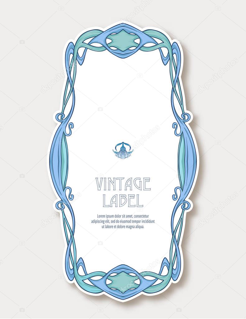 Label, sticker in art nouveau style Isolated on white background.. Label for products or cosmetics. Vintage, old, retro style. Stock vector illustration.