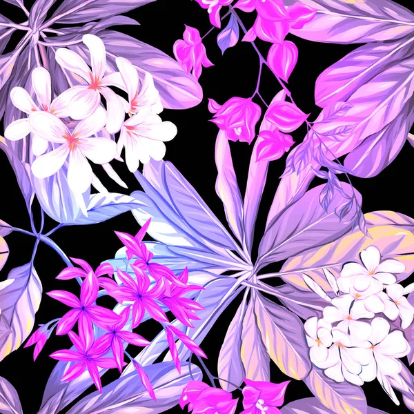 Modèle Sans Couture Fond Avec Des Plantes Fleurs Tropicales Illustration — Image vectorielle