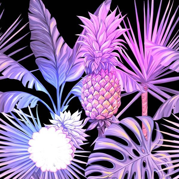 Modèle Sans Couture Fond Avec Des Plantes Tropicales Des Fleurs — Image vectorielle