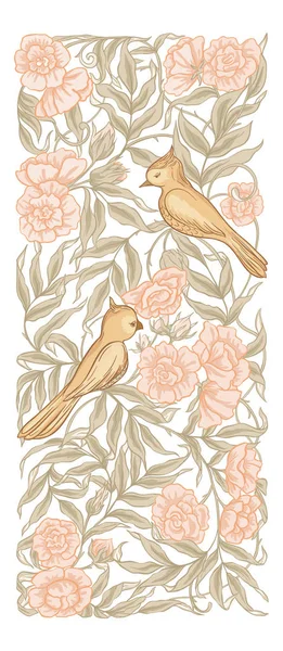 Floral Pattern Birds Art Nouveau Style Vintage Old Retro Style — Stock Vector