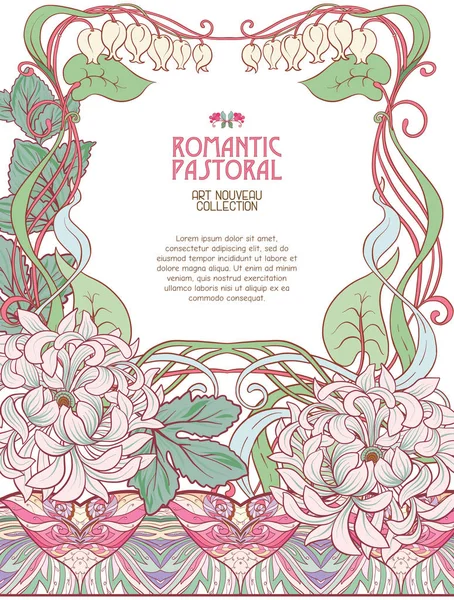 Poster Achtergrond Met Ruimte Voor Tekst Decoratieve Bloemen Art Nouveaustijl — Stockvector