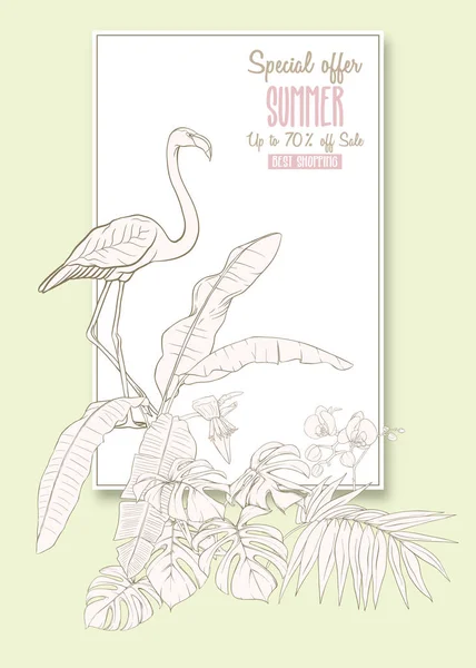 Plantilla Para Tarjeta Felicitación Invitación Banner Con Plantas Tropicales Hojas — Archivo Imágenes Vectoriales