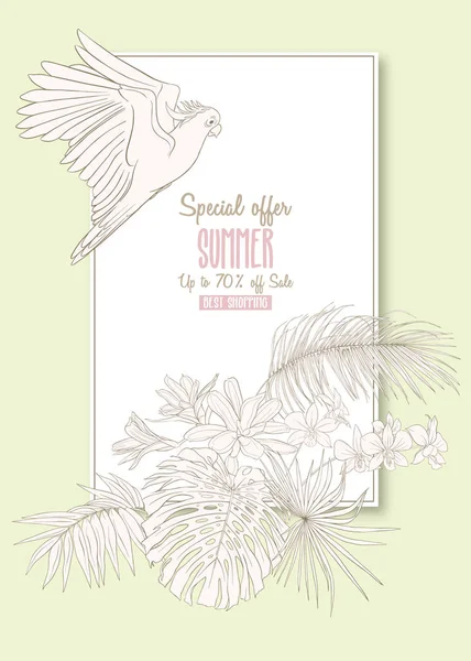 Plantilla Para Tarjeta Felicitación Invitación Banner Con Plantas Tropicales Hojas — Vector de stock