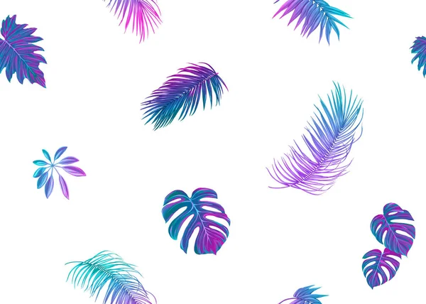 Tropic Daun Pola Mulus Dalam Warna Neon Ilustrasi Vektor Berwarna - Stok Vektor