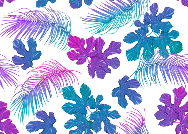 Hojas Tropicales Patrón Sin Costura Colores Neón Ilustración Vectorial Coloreada — Vector de stock