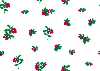 Dikişsiz desen, arka plan ile lingonberries. Renkli vektör çizim. Beyaz arka plan üzerinde izole.