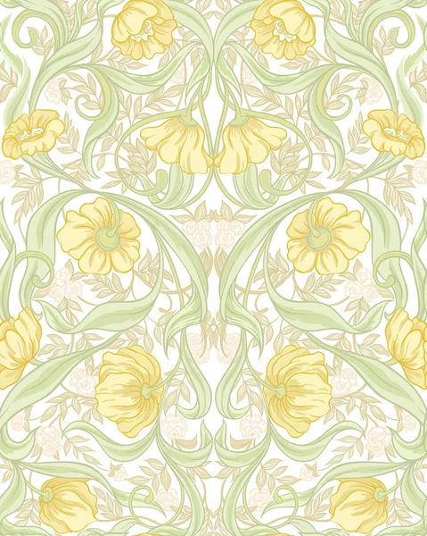 Seamless Mönster Bakgrund Med Blommönster Art Nouveau Stil Vintage Gammal — Stock vektor